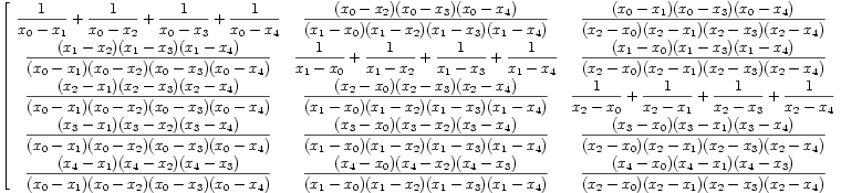 Matrice de dérivation première (sur 5 points); colonnes 1 à 3