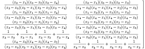 Matrice de dérivation première (sur 5 points); colonnes 4 et 5