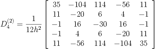 Matrice de dérivation seconde (sur 5 points équidistants)