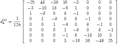 Matrice de dérivation première (à l'ordre 4) sur 8 points équidistants
