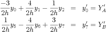 Expressions des conditions aux limites de type Neumann du problème (traité à l'ordre 2, sur 8 points équidistants)