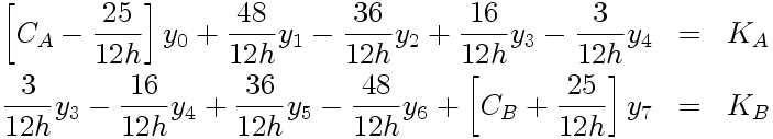 Expressions des conditions aux limites de type mixtes du problème (traité à l'ordre 4, sur 8 points équidistants)