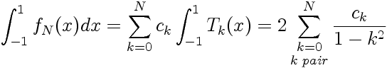 Expression de l'intégrale, sur [-1;1], du polynôme d'interpolation